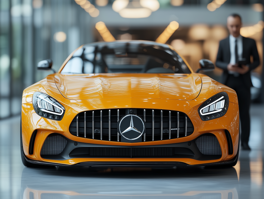 Orange Luxury Sports Car in Showroom