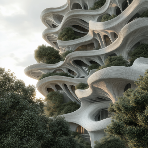 Organic High-Rise with Fluid Architecture and Trees