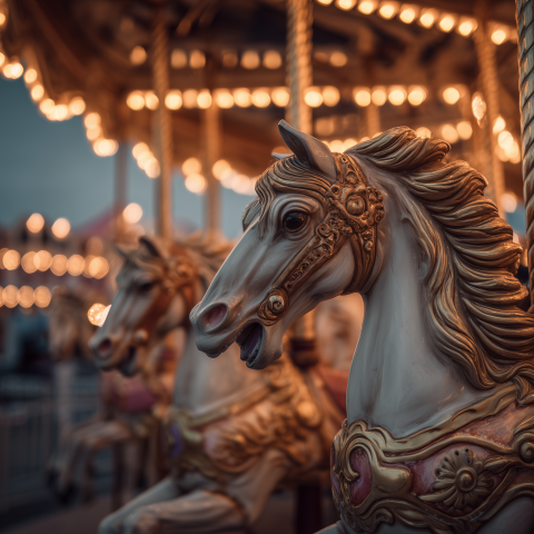 Ornate Carousel Horses in Evening Light
