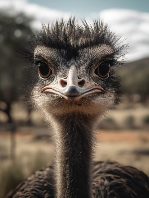 Ostrich With Distinctive Facial Features