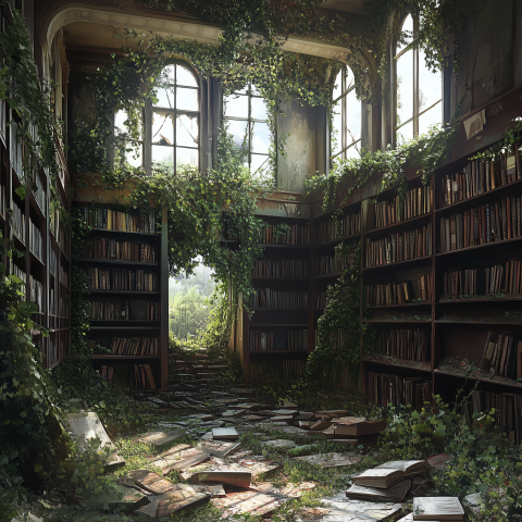 Overgrown Abandoned Library with Ivy