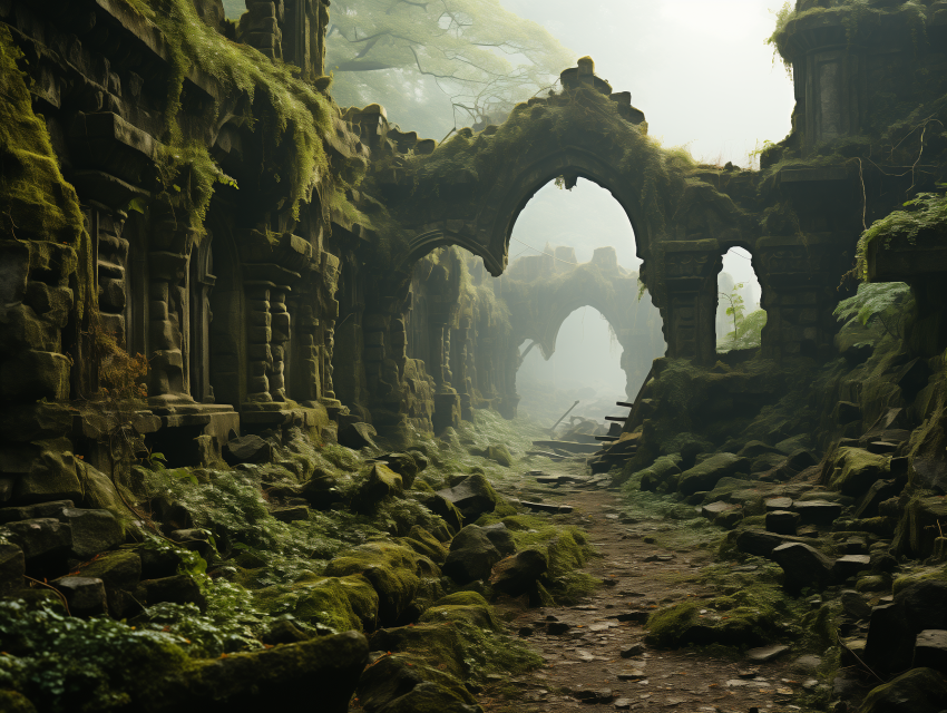 Overgrown Ruins with Gothic Arches