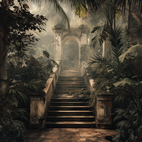 Overgrown Staircase Leading to Stone Arch