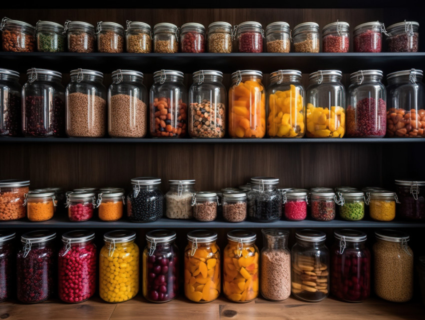 Organized Pantry With Colorful Jars