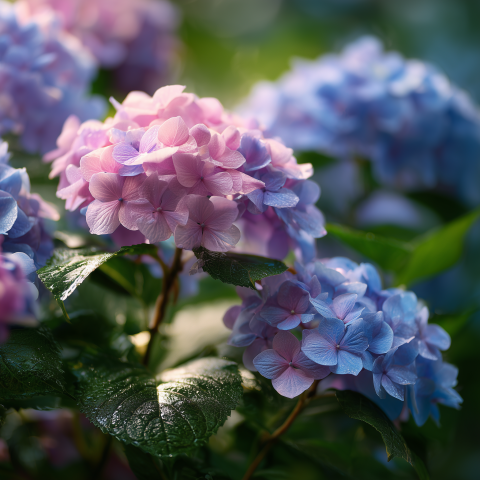 Pastel Hydrangeas in Morning Light