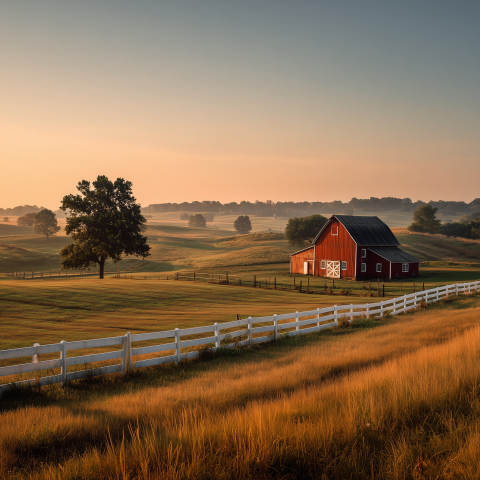 Peaceful Red Barn Countryside Landscape