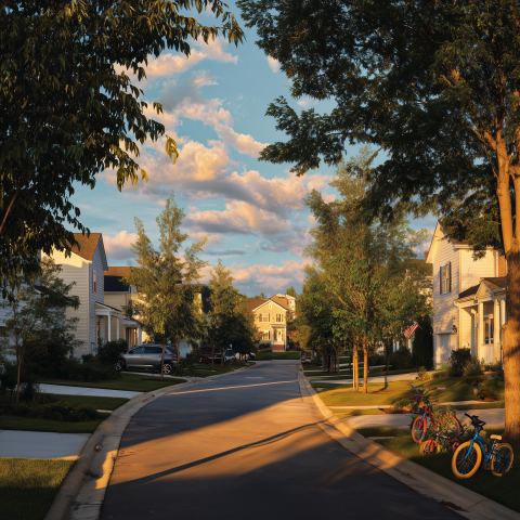 Peaceful Suburban Street at Sunset
