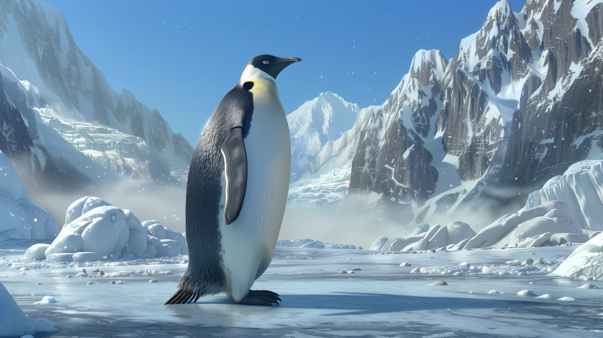 Penguin in Icy Mountain Landscape