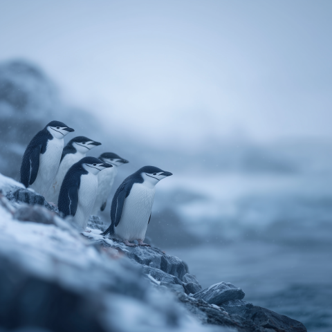 Penguins Standing on Icy Cliffside