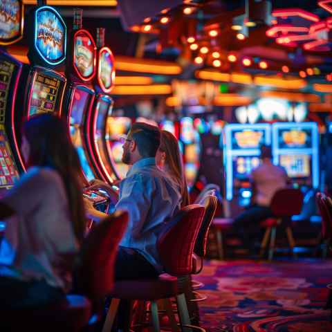 People Playing Slot Machines in a Casino