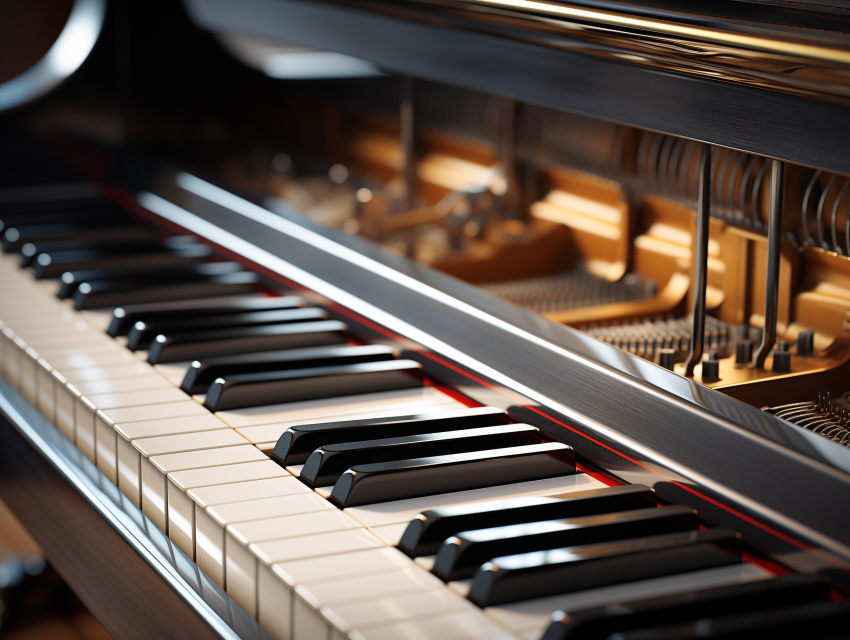 Piano Keys and Golden Interior Strings