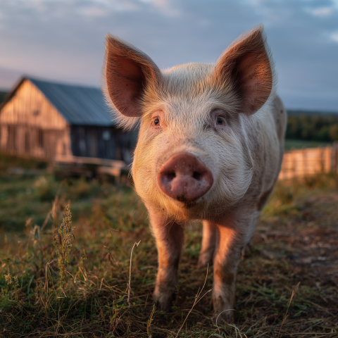Pig in Countryside at Golden Hour