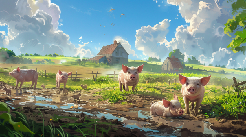 Piglets in a Muddy Pen
