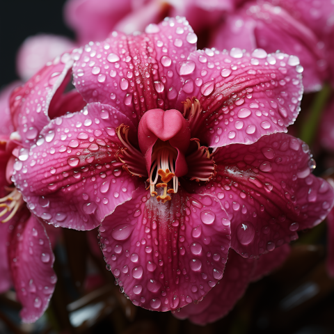 Pink Orchid Flower with Water Droplets