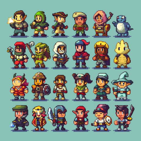Pixel Art Characters in RPG Game Style
