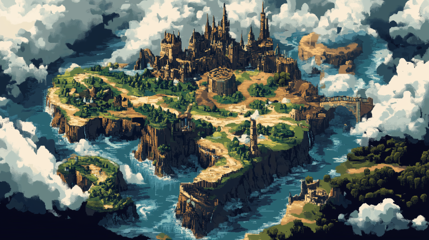 Pixel Art Fantasy Island with Castle