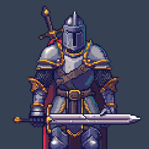 Pixel Art Knight in Full Armor with Sword