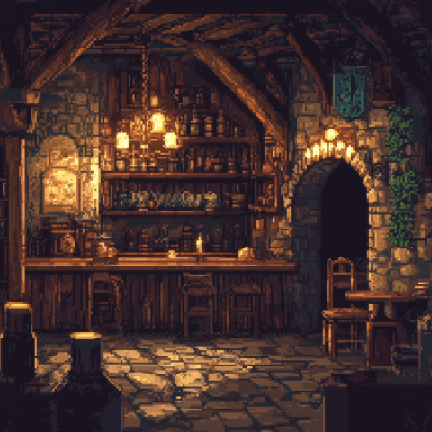 Pixel Art Medieval Tavern Interior