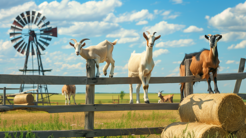 Playful Goats on a Farm Fence