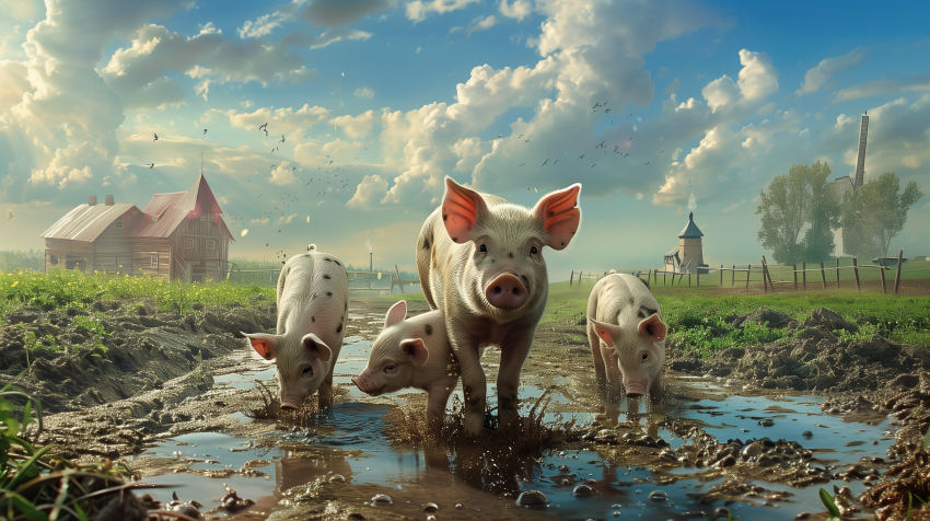 Playful Piglets in a Muddy Pen