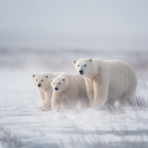 Polar Bear Mother with Two Cubs