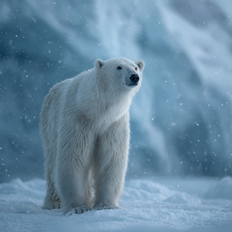 Polar Bear Standing on Snowy Arctic Glacier