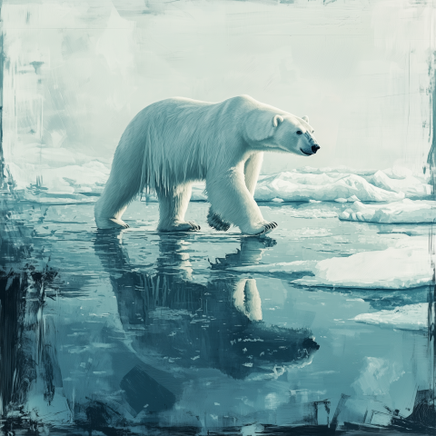 Polar Bear Walking Across Arctic Ice