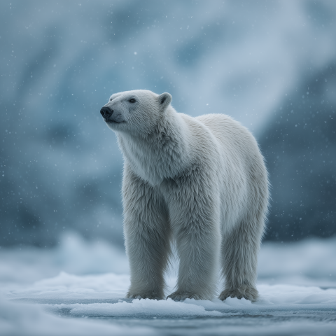 Polar Bear Standing on Frozen Tundra