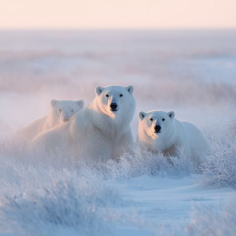 Polar Bears Resting in Arctic Snow