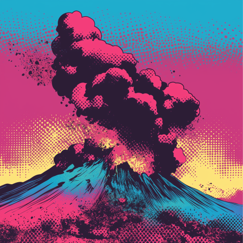 Pop Art Style Volcano Eruption Illustration