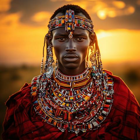 Portrait of Person in Beaded Regalia at Sunset