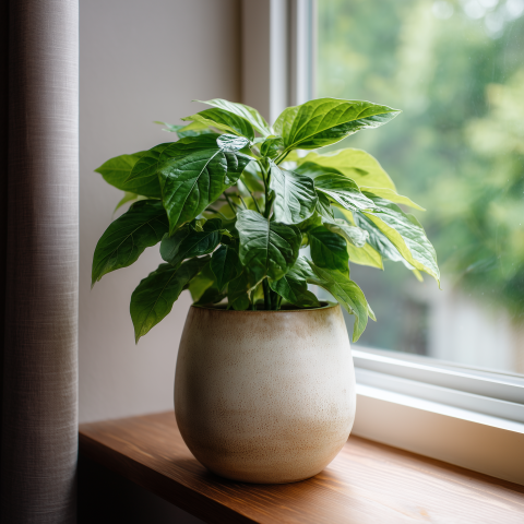 Potted Green Houseplant by Window