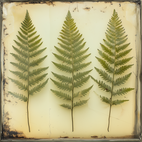 Pressed Fern Leaves in Vintage Botanical Frame