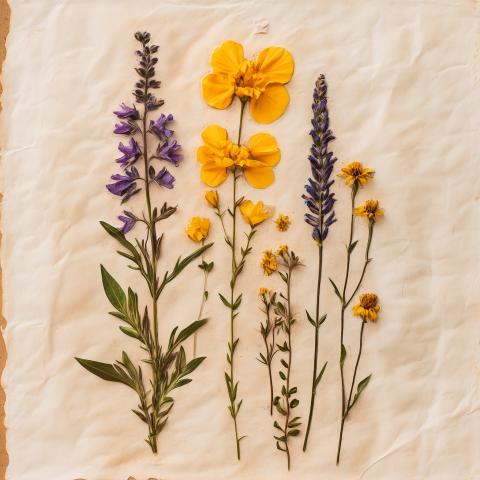 Pressed Wildflowers Arranged on Handmade Paper