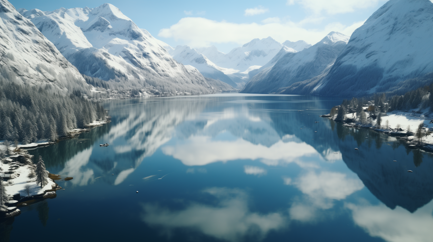 Pristine Alpine Lake with Snowy Peaks