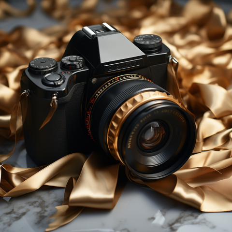 Sleek Professional Camera with Gold Lens Detail