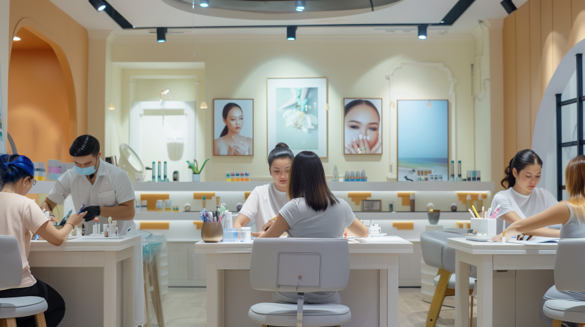 Professionals Providing Nail Services in Modern Salon