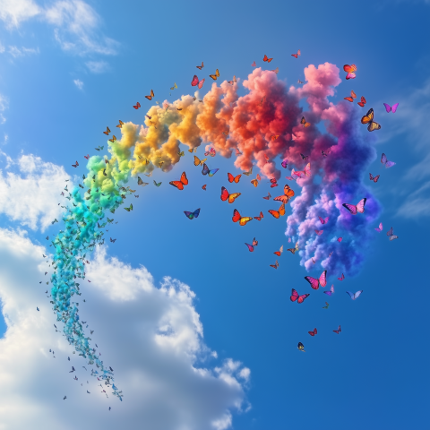 Rainbow Cloud Transforming into Butterflies