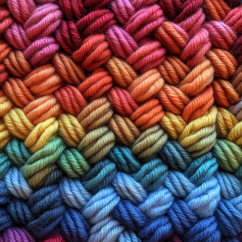 Rainbow Knitted Yarn Texture Close-Up