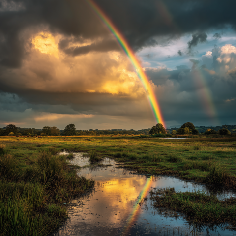 Rainbow Over Wet Meadow Landscape