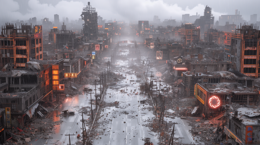 Rainy Day in Post-Apocalyptic Cityscape
