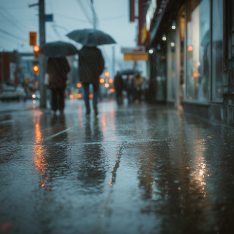Rainy Urban Street With Umbrellas