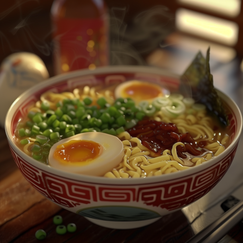 Ramen Bowl with Eggs and Seaweed Garnish