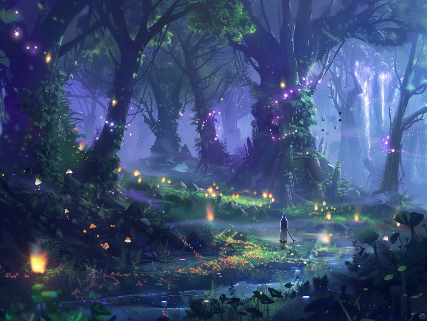 Realm of Mythical Creatures and Glowing Mushrooms