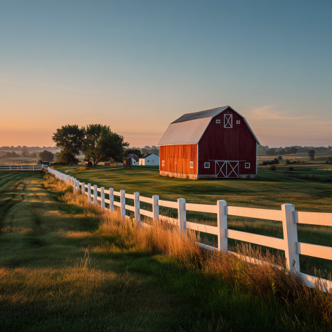 Red Barn Along White Fence