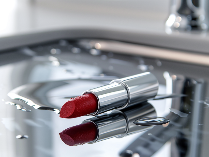 Red Lipstick on Reflective Surface