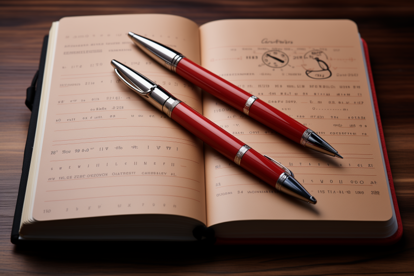 Red Pens on Open Notebook with Codes