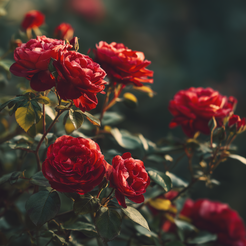 Red Roses Blooming in Garden Light