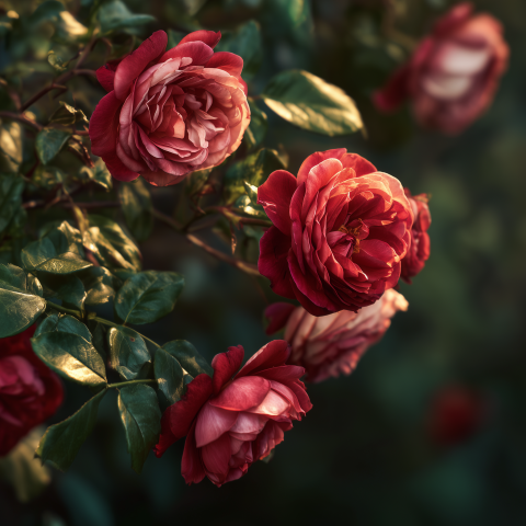 Red Roses Blooming in Soft Light