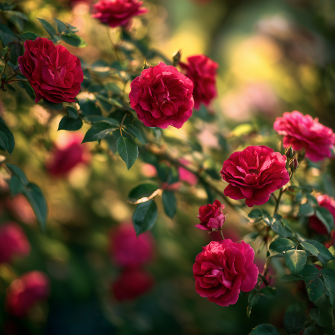 Red Roses Blooming in Sunlight